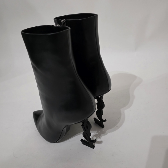 Saint Laurent Opyum Black Calfskin Ankle Boots Gold Heel Women’s Size 40 - Picture 12 of 14